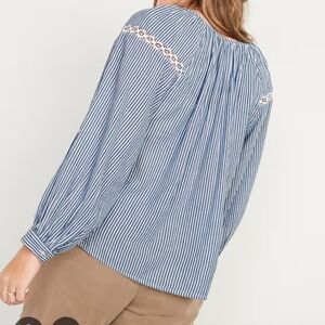 Old Navy Puff Sleeve‎ Lace Button Front Striped Blouse Lightweight Peasant Boho